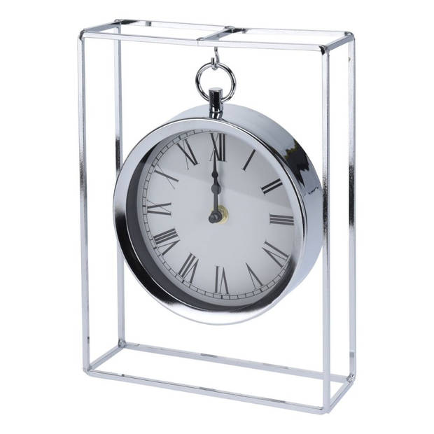 MISOU Tafelklok - Hangmodel - Zilver - Metaal - 25 cm - Klok - op Standaard - Binnen - Decoratie