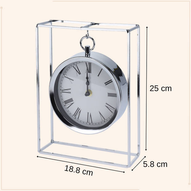 MISOU Tafelklok - Hangmodel - Zilver - Metaal - 25 cm - Klok - op Standaard - Binnen - Decoratie