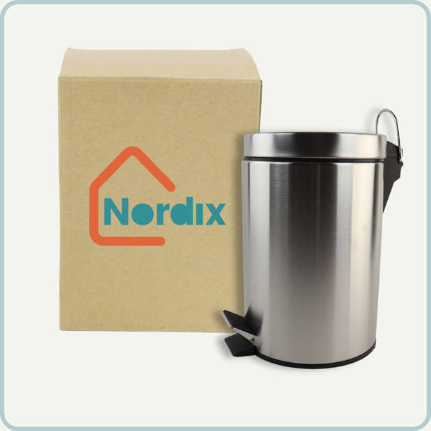 Nordix Pedaalemmer - 3 liter - Prullenbakje - Badkamer - Zilver - RVS - Toilet