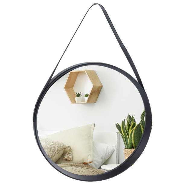 MISOU Spiegel - Rond - Zwart - met Frame - 51 cm - Wandspiegel - Badkamerspiegel - Decoratieve Accessoires