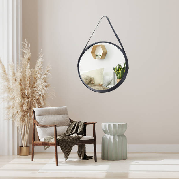 MISOU Spiegel - Rond - Zwart - met Frame - 51 cm - Wandspiegel - Badkamerspiegel - Decoratieve Accessoires