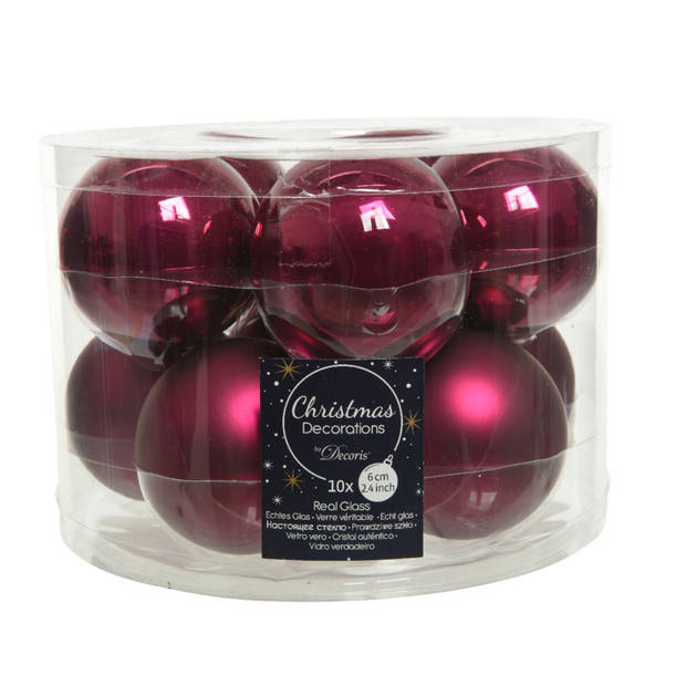 Glazen kerstballen pakket framboos roze glans/mat 38x stuks 4 en 6 cm inclusief haakjes - Kerstbal