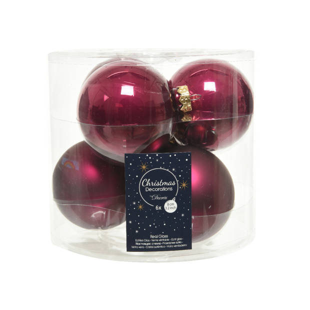 Glazen kerstballen pakket framboos roze glans/mat 32x stuks inclusief piek mat - Kerstbal