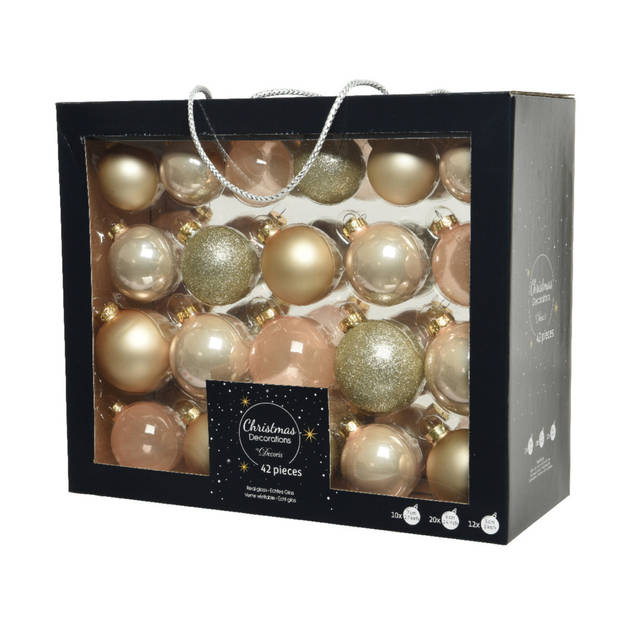Kerstballen - 42x - 5, 6, 7 cm - met glans piek - champagne - glas - Kerstbal