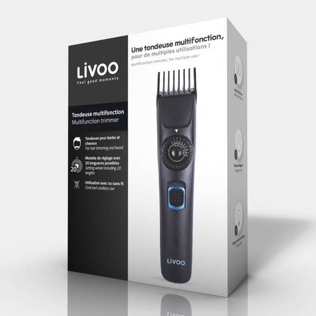 LIVOO DOS172 - Haar- en baardtrimmer - Instelwieltje 20 mogelijke lengtes - Snoerloos gebruik - Autonomie 35 min