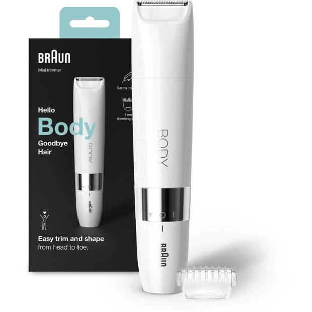 Braun Body Mini BS1000 elektrische lichaamstrimmer voor mannen en vrouwen - nat en droog - multifunctioneel - wit