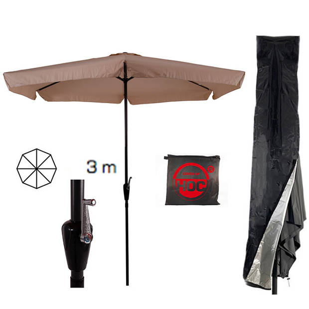 CUHOC Parasol - Ecru - Beige Parasol met hoes - 3m - Stokparasol - Ecru parasol met Redlabel Parasol hoes