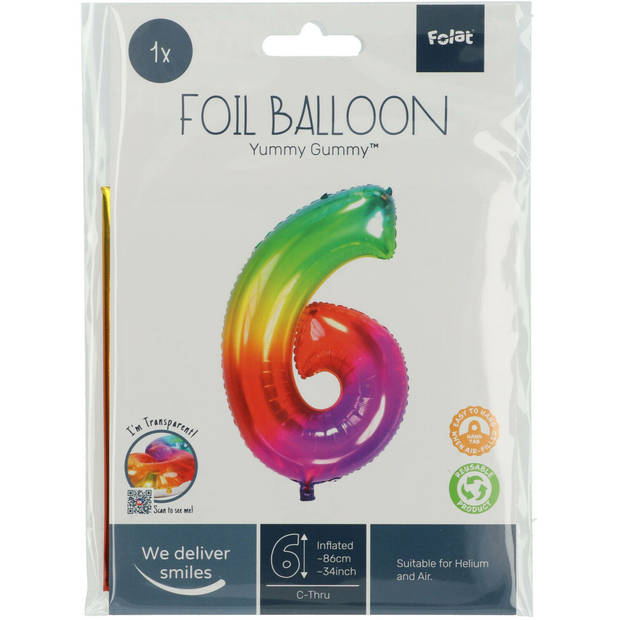 Folie ballon van cijfer 6 in het multi-color 86 cm - Ballonnen