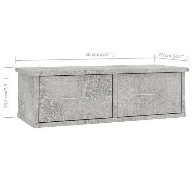 vidaXL Wandschap met lades 60x26x18,5 cm bewerkt hout betongrijs