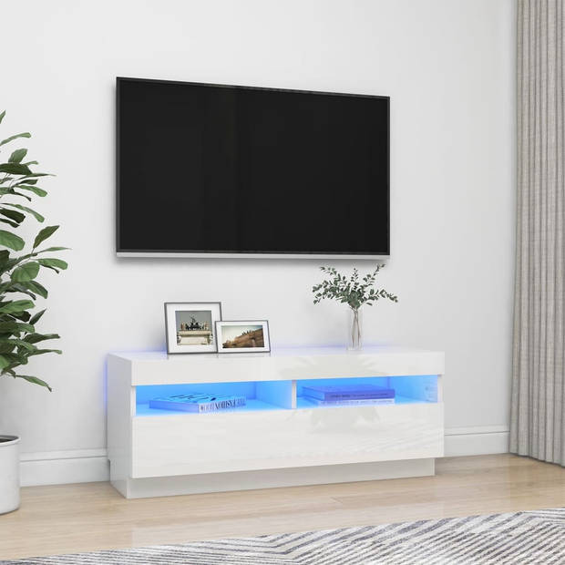 The Living Store TV-meubel Hifi hoogglans wit - 100 x 35 x 40 cm - RGB LED-verlichting