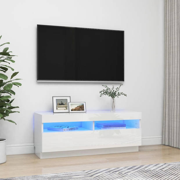 vidaXL Tv-meubel met LED-verlichting 100x35x40 cm hoogglans wit