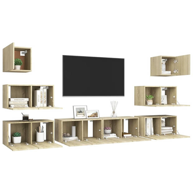 The Living Store Tv-meubelset Sonoma Eiken - 6x 60x30x30cm 2x 30.5x30x30cm - Spaanplaat