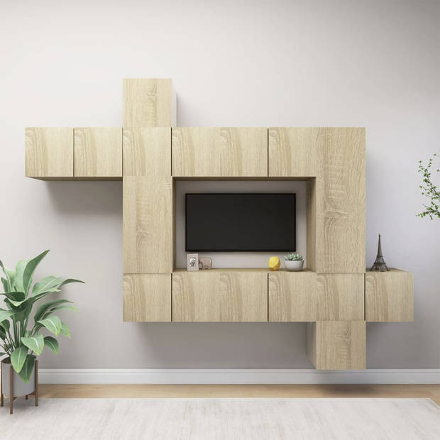 The Living Store Hangende TV-meubelset - Spaanplaat - Sonoma eiken - TV-kasten - 30.5 x 30 x 30 cm/60 x 30 x 30 cm/30.5