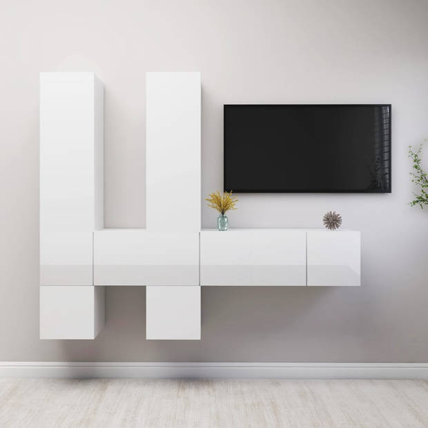The Living Store Hangende TV-kasten - Hoogglans wit - Stevig - duurzaam - Verschillende vakken - 2x 30.5x30x30cm - 2x