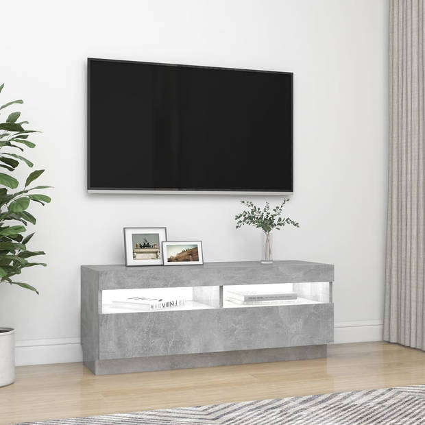 The Living Store TV-meubel Betongrijs - LED-verlichting - 100x35x40 cm - Duurzaam