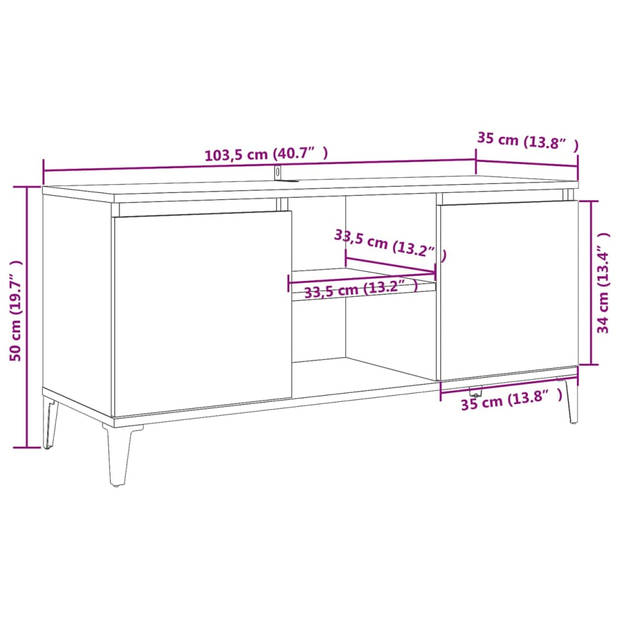 vidaXL Tv-meubel met metalen poten 103,5x35x50 cm betongrijs