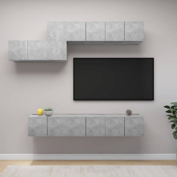 The Living Store TV Meubelset - Betongrijs - 6x 60x30x30cm + 1x 30.5x30x60cm - Spaanplaat