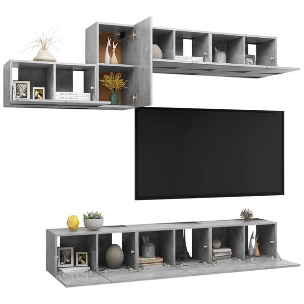 The Living Store TV Meubelset - Betongrijs - 6x 60x30x30cm + 1x 30.5x30x60cm - Spaanplaat