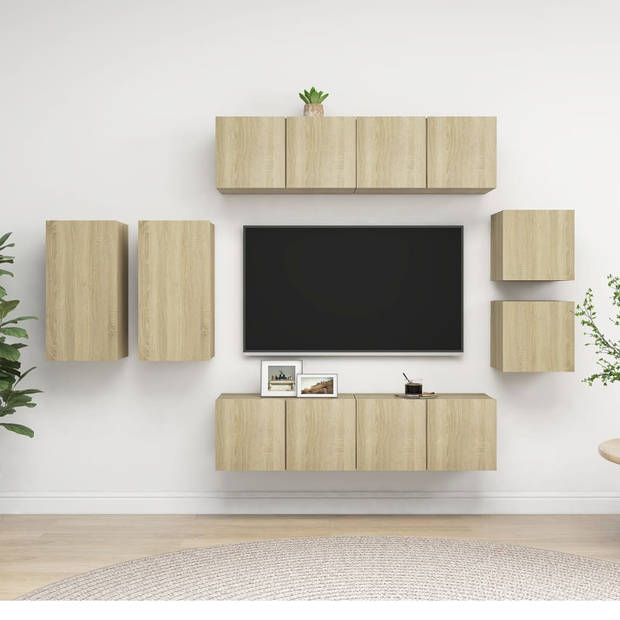 The Living Store Stereokasten TV Meubelset - Sonoma Eiken - 2x 30.5x30x30cm - 2x 30.5x30x60cm - 4x 60x30x30cm