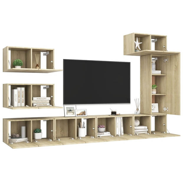 The Living Store 8-delige Tv-meubelset spaanplaat sonoma eikenkleurig - Kast