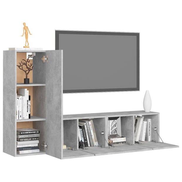 The Living Store Televisiemeubelset Betongrijs - Wandmontage - 30.5 x 30 x 90 cm - 60 x 30 x 30 cm - Spaanplaat