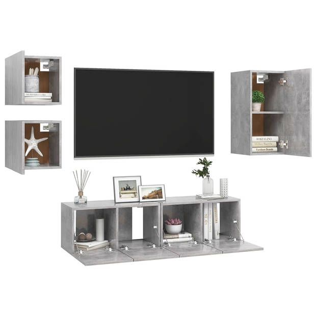 The Living Store Televisiemeubelset Betongrijs - Wandmontage - 30.5 x 30 x 60 cm - Spaanplaat