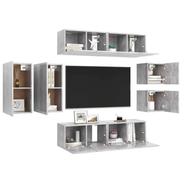 The Living Store TV-wandmeubelset - Betongrijs - 30.5 x 30 x 30 - 30.5 x 30 x 60 - 60 x 30 x 3