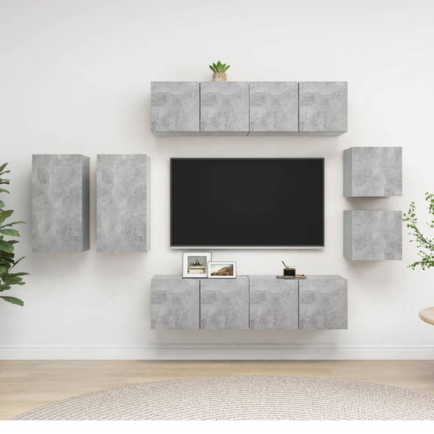 The Living Store TV-wandmeubelset - Betongrijs - 30.5 x 30 x 30 - 30.5 x 30 x 60 - 60 x 30 x 3