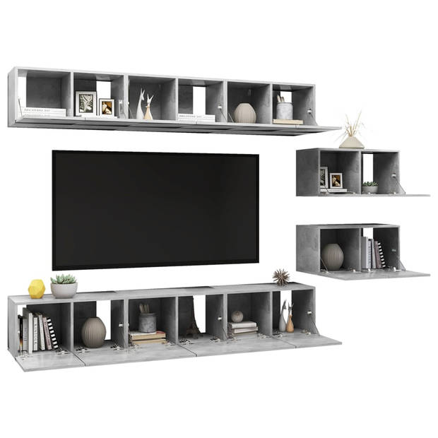 The Living Store TV Meubelset Hangend - Spaanplaat - 60 x 30 x 30 cm - Betongrijs