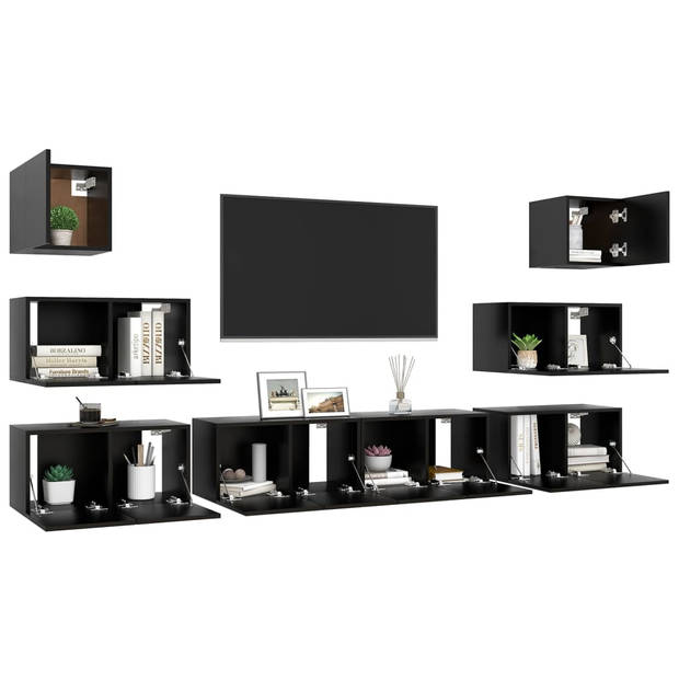 The Living Store TV Meubelset - Hangende TV Kasten - Spaanplaat - 60 x 30 x 30 cm - 2x 30.5 x 30 x 30 cm - Zwart