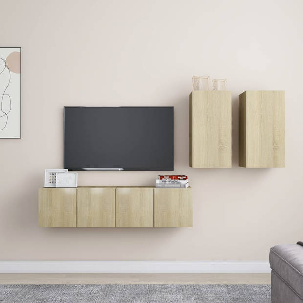 The Living Store Tv-meubelset Sonoma Eiken - Wandbevestiging - Inclusief 4 meubels - Afmetingen- 30.5 x 30 x 60 cm - 60