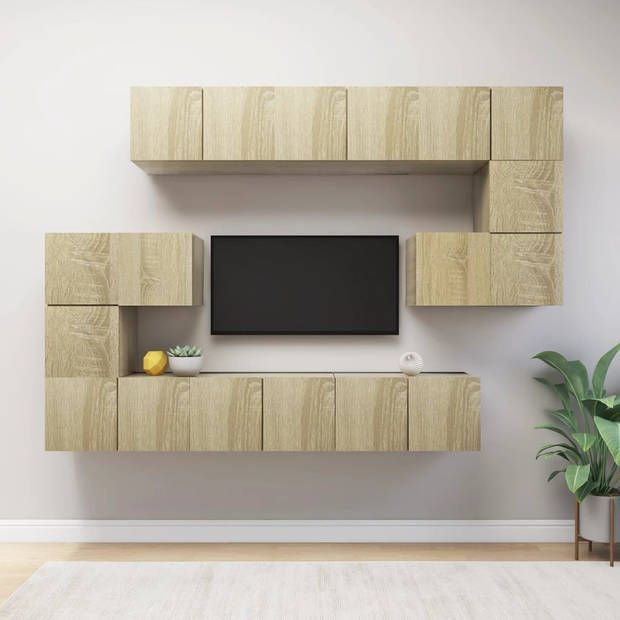 The Living Store Hangende Tv-meubelset - Sonoma Eiken - 8x 60x30x30cm - 2x 30.5x30x30cm