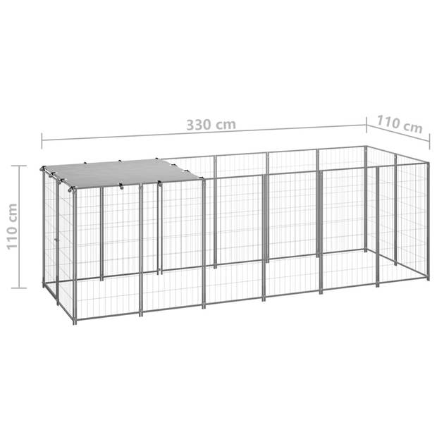 vidaXL Hondenkennel 330x110x110 cm staal zilverkleurig