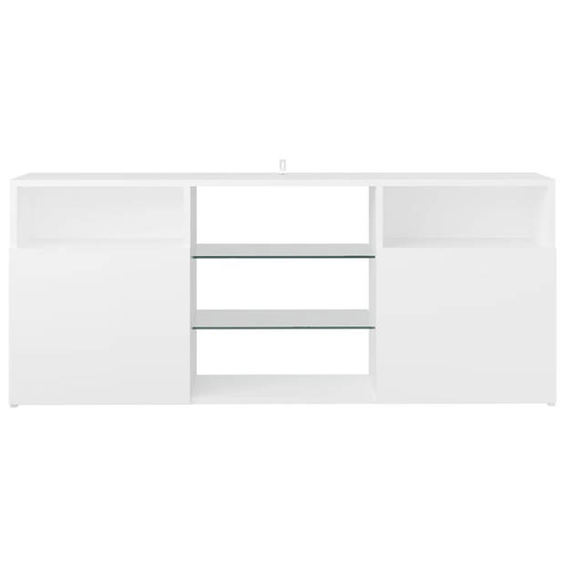 The Living Store Tv-meubel - LED-verlichting - Wit - 120 x 30 x 50 cm - Bewerkt hout en gehard glas