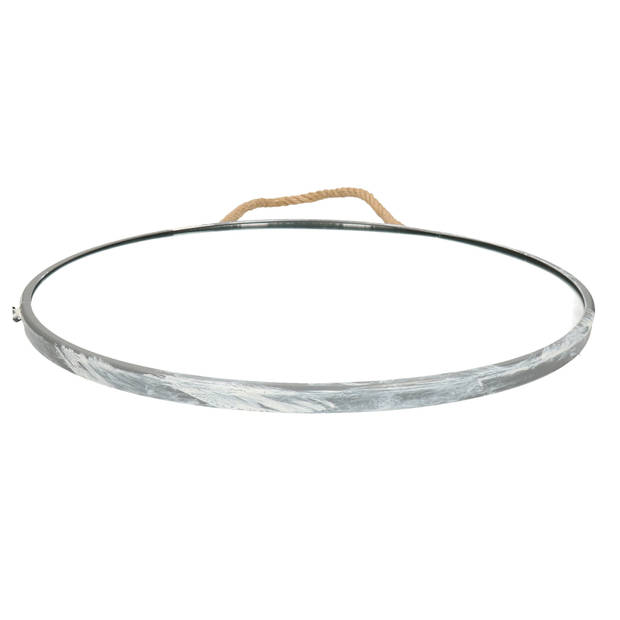 Spiegel/wandspiegel rond D38 cm metaal grijs met touw - Spiegels