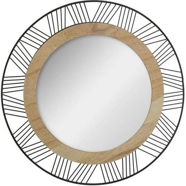 Ronde spiegel van metaal en hout - Ø 45 x Dikte 1,5 cm - Zwart