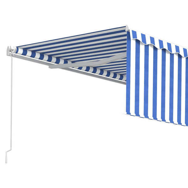 vidaXL Luifel handmatig uittrekbaar met rolgordijn 4x3 m blauw en wit