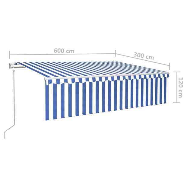 vidaXL Luifel automatisch uittrekbaar met rolgordijn 6x3 m blauw wit