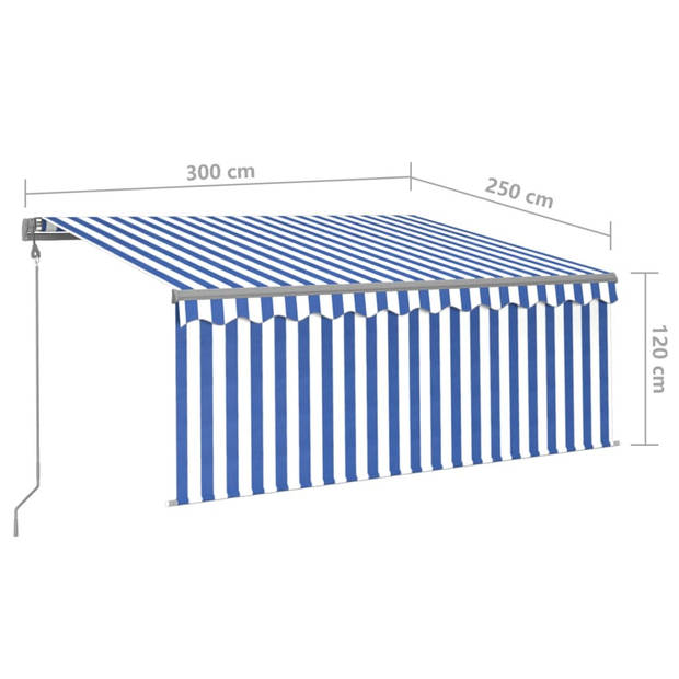 vidaXL Luifel automatisch uittrekbaar met rolgordijn 3x2,5 m blauw wit