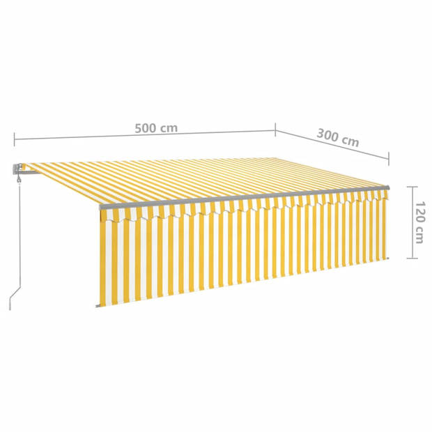 vidaXL Luifel automatisch rolgordijn LED windsensor 5x3 m geel en wit