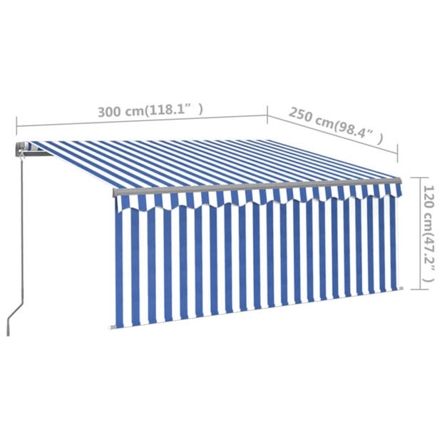 vidaXL Luifel handmatig uittrekbaar met rolgordijn 3x2,5 m blauw wit