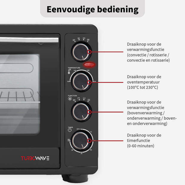 TurboTronic EV60 Elektrische Oven - 60 Liter - Zwart