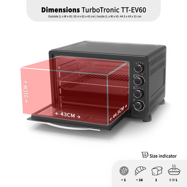 TurboTronic EV60 Elektrische Oven - 60 Liter - Zwart