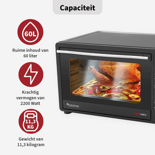 TurboTronic EV60 Elektrische Oven - 60 Liter - Zwart