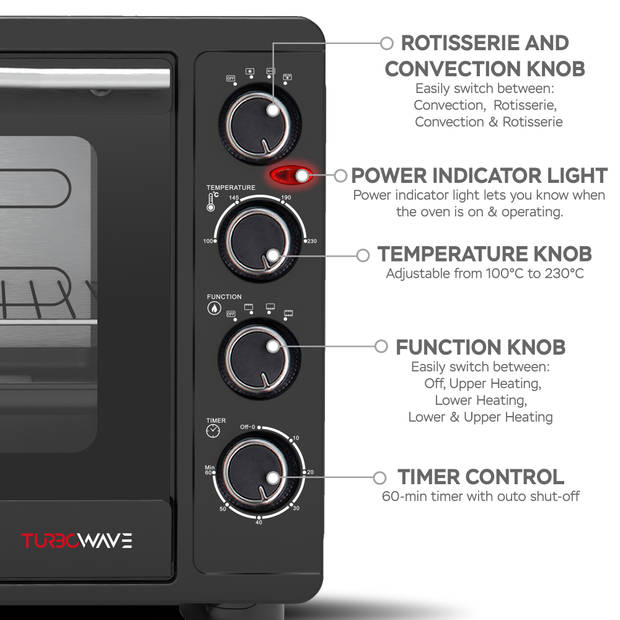 TurboTronic EV60 Elektrische Oven - 60 Liter - Zwart