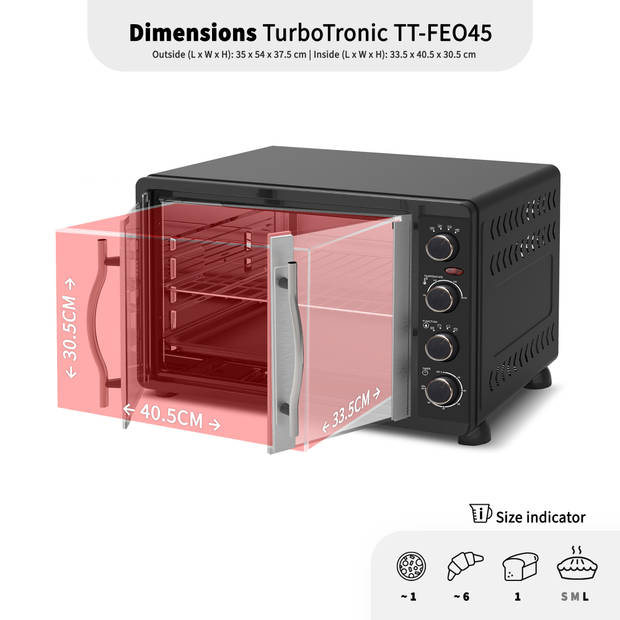 TurboTronic FEO45 Elektrische Oven - met Franse deuren - 45L - Zwart