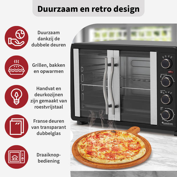 TurboTronic FEO45 Elektrische Oven - met Franse deuren - 45L - Zwart