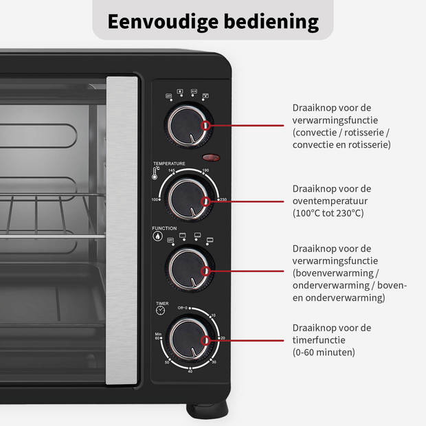 TurboTronic FEO45 Elektrische Oven - met Franse deuren - 45L - Zwart