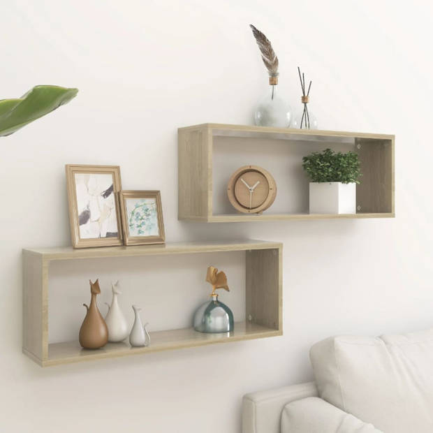 The Living Store Wandplanken - Vakkenkasten - 60 x 15 x 23 cm - Sonoma eiken - Stevig en eenvoudig te installeren -