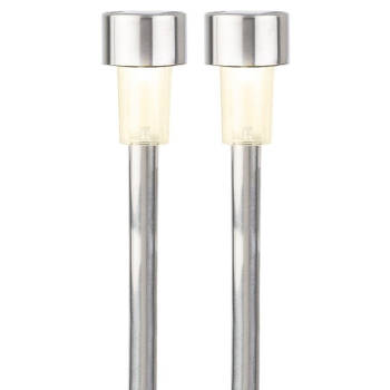 2x Buitenlampen/tuinlampen 36 cm RVS zilver op steker warm wit - Prikspotjes